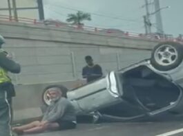 Cae vehículo en el nuevo paso a desnivel prolongación 27 con Isabel Aguiar “Pintura”