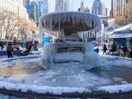Fuente congelada en Bryant Park