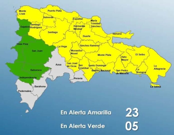COE mantiene 23 provincias en alerta amarilla y 5 en verde por lluvias