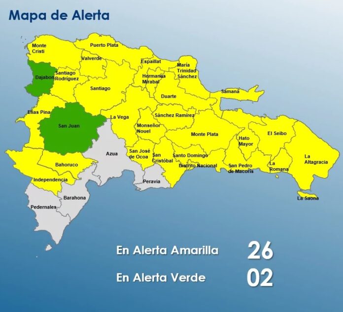 COE mantiene 26 provincias en alerta amarilla por lluvias y advierte riesgo de inundaciones