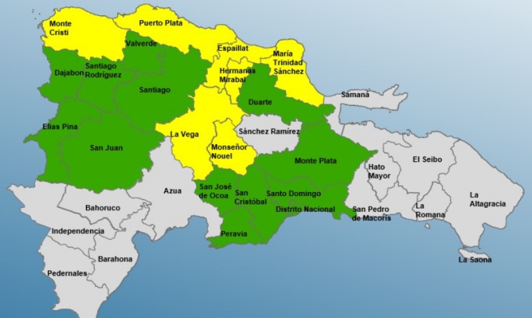 a COE mantiene 7 provincias en alerta amarilla y 13 en verde por lluvias e inundaciones