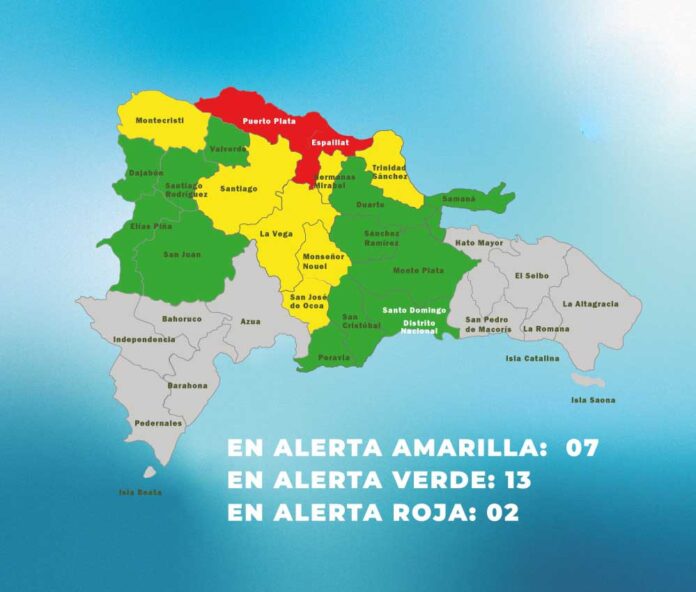 COE eleva a 22 las provincias en alerta; Puerto Plata y Espaillat en rojo