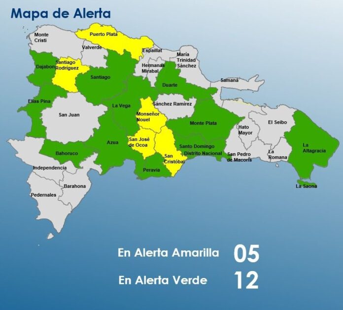 COE eleva a 5 las provincias en alerta amarilla y mantiene 12 en verde