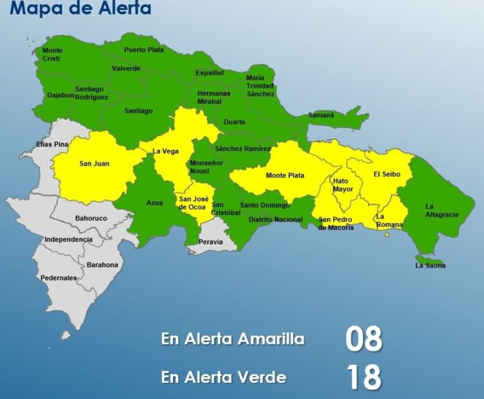 COE coloca 26 provincias en alerta por vaguada; 8 se encuentran en nivel amarillo