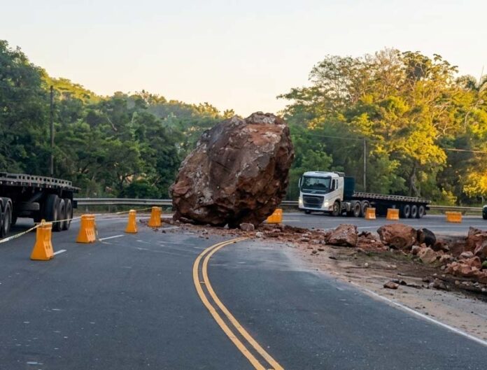 Desprendimiento de roca afecta tránsito en la Autopista del Nordeste