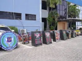 DINTEL de la Policía y Ministerio Público ocupan 87 máquinas tragamonedas que operaban ilegalmente en Santo Domingo y San Cristóbal