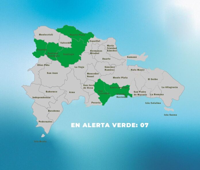 COE amplía alerta verde para siete provincias y el Distrito Nacional