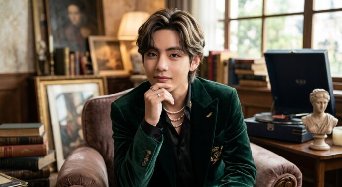 Una fotografía de retrato íntima y de alta resolución de Kim Taehyung, conocido como V, del grupo de K-pop BTS.