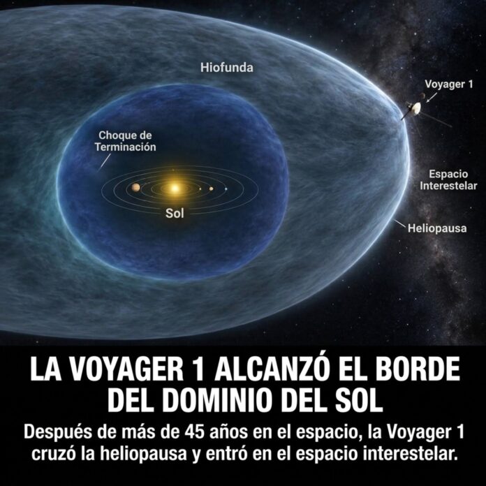 Artist rendering of Voyager 1 spacecraft crossing the heliopause into interstellar space