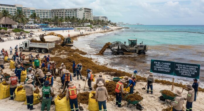 Hoteles del Caribe mexicano destinan hasta 30 millones de dólares anuales para combatir el sargazo