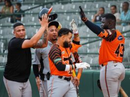 Toros se imponen a Estrellas con jonrones de Francisco Urbáez y Julio Rodríguez SAN PEDRO DE MACORÍS.- Francisco Urbáez y Julio Rodríguez pegaron cuadrangulares, Angel Felipe tuvo un espectacular relevo, para liderar la victoria de los Toros del Este 6-4 sobre las Estrellas Orientales, en la primera visita de la tropa taurina al Estadio Tetelo Vargas. Ambos cuadrangulares (Urbáez y Rodríguez) fueron con un corredor a bordo y ambos jonrones representaron los primeros dos batazos de vuelta completa para los Toros en la temporada. Con el triunfo, los Toros mejoran su foja a 2-1, siendo estas victorias en forma consecutiva. En el pitcheo, abrió por los Toros el derecho importado Spencer Turnbull (0-0, 0.00) quien tiró tres entradas en blanco, donde sólo permitió dos hits, sin más libertades. La victoria fue para el derecho Angel Felipe (1-0, 0.00) quien relevó de manera magistral en la sexta entrada con tres ponches, apagando una amenaza de hombres en primera y tercera sin outs. Lucas Sims obtuvo el rescate (1º) y Enny Romero (0-1, 27.00) cargó con el revés tras permitir cinco carreras. El pitcheo de los Toros limitó a las Estrellas a batear de 13-2 con hombres en posición anotadora, provocando que los